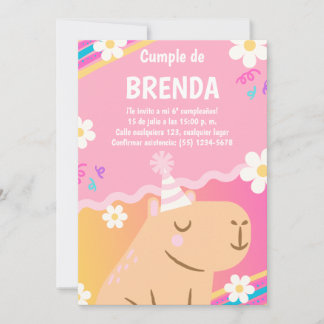 Invitación de Cumpleaños Capibara de Niña Rosa Einladung