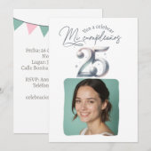Invitación de cumpleaños de 25 años con foto einladung (Vorne/Hinten)