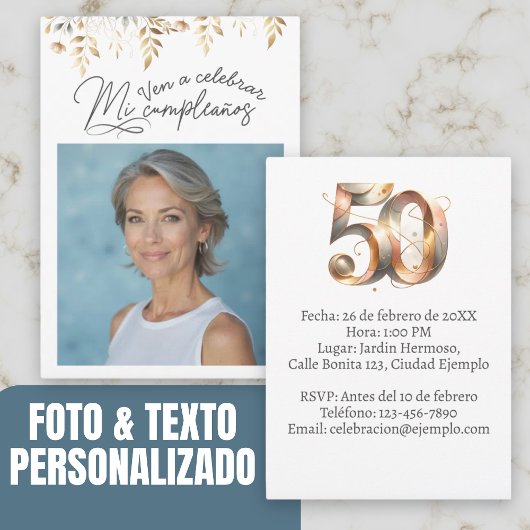 Invitación de cumpleaños de 50 años con foto einladung