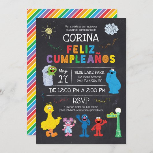 Invitación de Cumpleaños de Plaza Sésamo Einladung (Vorne/Hinten)
