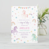Invitación de cumpleaños de Unicornio por capricho Einladung (Stehend Vorderseite)