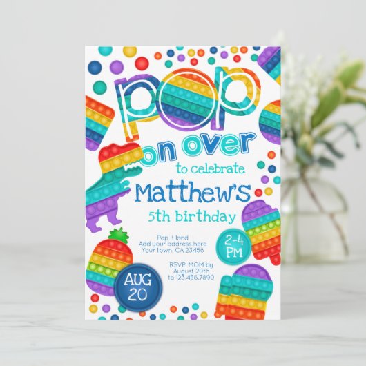 Invitación de cumpleaños Pop It Einladung (Stehend Vorderseite)