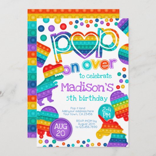 Invitación de cumpleaños Pop It Einladung (Vorne/Hinten)
