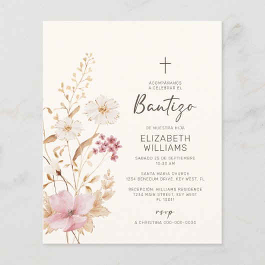 Invitación de Flores Silvestres para Bautizo (Vorderseite)