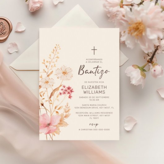 Invitación de Flores Silvestres para Bautizo Einladung