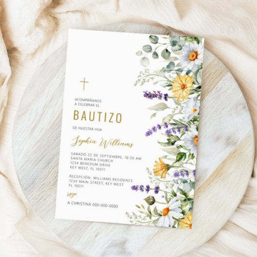 Invitación de Flores Silvestres para Bautizo Einladung