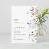 Invitación de Flores Silvestres para Bautizo Einladung (Stehend Vorderseite)