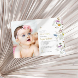 Invitación de Flores Silvestres para Bautizo Foto Einladung