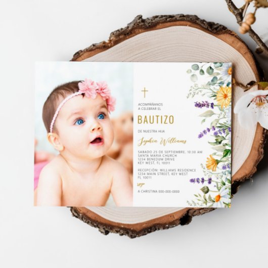 Invitación de Flores Silvestres para Bautizo Foto Einladung