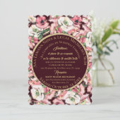 Invitación de Matrimonio Floral Rosa-Rubor Borgoña Einladung (Stehend Vorderseite)