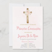 Invitación de primera comunión floral rosa einladung (Vorderseite)
