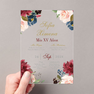 Invitación de quinceañera con marco rosa acryleinladungen