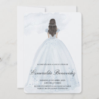 Invitación de quinceañera con vestido azul claro einladung