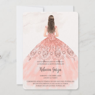 Invitación de quinceañera con vestido color rosa einladung