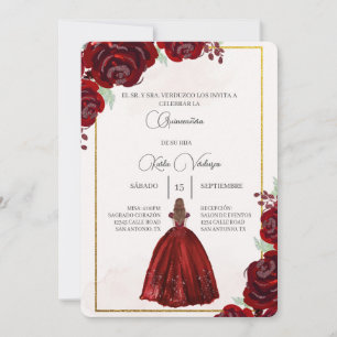 Invitación de quinceañera con vestido rojo einladung