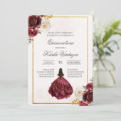 Invitación de quinceañera con vestido rojo einladung (Stehend Vorderseite)