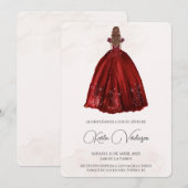 Invitación de quinceañera con vestido rojo einladung (Vorne/Hinten)