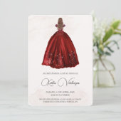 Invitación de quinceañera con vestido rojo einladung (Stehend Vorderseite)