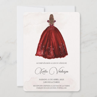 Invitación de quinceañera con vestido rojo einladung