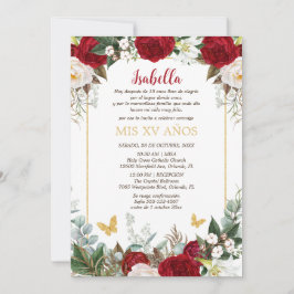 Invitación de Quinceañera en Español Flores Rojas Einladung