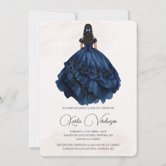 Invitación de quinceñera con vestido azul marino einladung