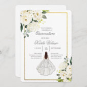 Invitación de quinceñera con vestido blanco einladung (Vorne/Hinten)