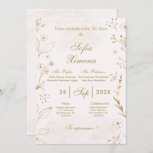 Invitación de quinceñera elegante einladung (Vorne/Hinten)