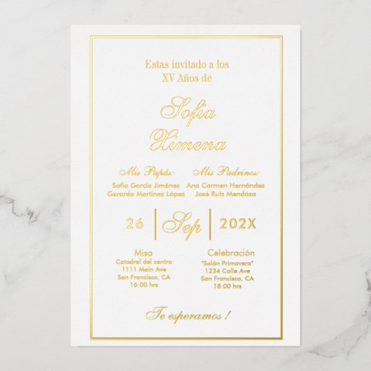 Invitación de quinceñera elegante folieneinladung (Vorderseite)