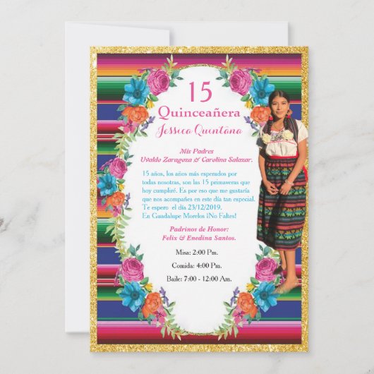 Invitación de Quinceñera Mexicana Einladung (Vorderseite)