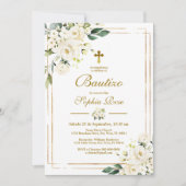 Invitación de Rosas Blancas para Bautizo Einladung (Vorderseite)
