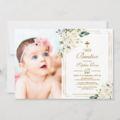 Invitación de Rosas Blancas para Bautizo Einladung (Vorderseite)