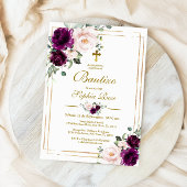 Invitación de Rosas Moradas para Bautizo Einladung