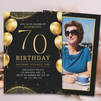 Invitación Elegant Gold Glitter Birthday 70th with Einladung