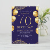 Invitación Elegant Gold Glitter Birthday 70th with Einladung (Stehend Vorderseite)