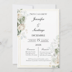 Invitación elegante con flora blanca para boda einladung