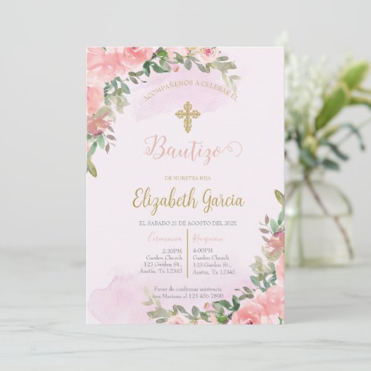 Invitación elegante para bautismo einladung (Stehend Vorderseite)