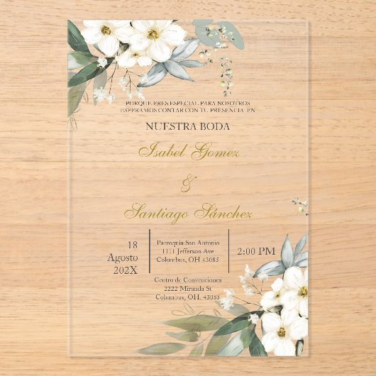 Invitación en Español para boda Acryleinladungen (Vorderseite)