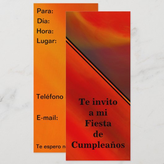 Invitación - Fiesta de Cumpleaños - Naranja Einladung (Vorne/Hinten)