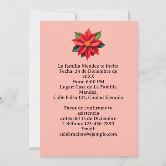 Invitación Fiesta Navideña Nochebuena Spanisch Einladung (Rückseite)