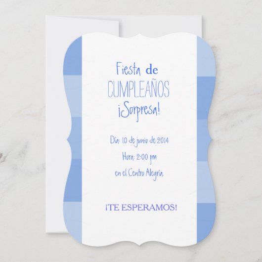 Invitación - Fiesta Sorpresa de cumpleaños - Azul Einladung (Vorderseite)