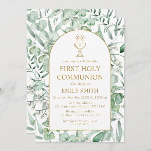 Invitación First Communion Eucalyptus leaves Einladung (Vorne/Hinten)