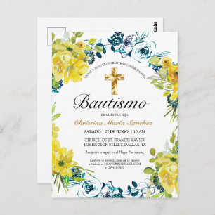 Invitación floral amarilla hermosa del bautismo de postkarte