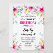 Invitación Floral Birthday Drive By Parade Invitat Einladung (Vorderseite)