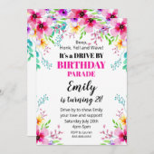 Invitación Floral Birthday Drive By Parade Invitat Einladung (Vorne/Hinten)