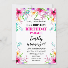 Invitación Floral Birthday Drive By Parade Invitat Einladung