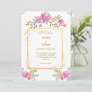 invitación Floral de Rosa con marco geométrico Einladung