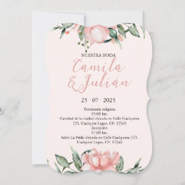 Invitación Floral en Tonos Rosas Pastel Einladung