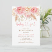 Invitación Floral pink Boho Pampas Baby Girl Invit Einladung (Stehend Vorderseite)