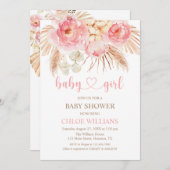 Invitación Floral pink Boho Pampas Baby Girl Invit Einladung (Vorne/Hinten)