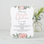 Invitación Floral tonos rosas pastel Einladung (Stehend Vorderseite)